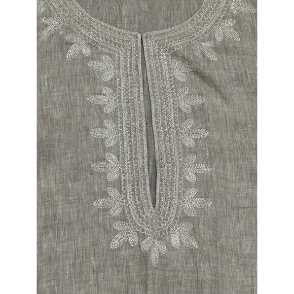 Saks Fifth Avenue 100% Silk tunic hook front embroidered gray size large - Picture 2 of 11